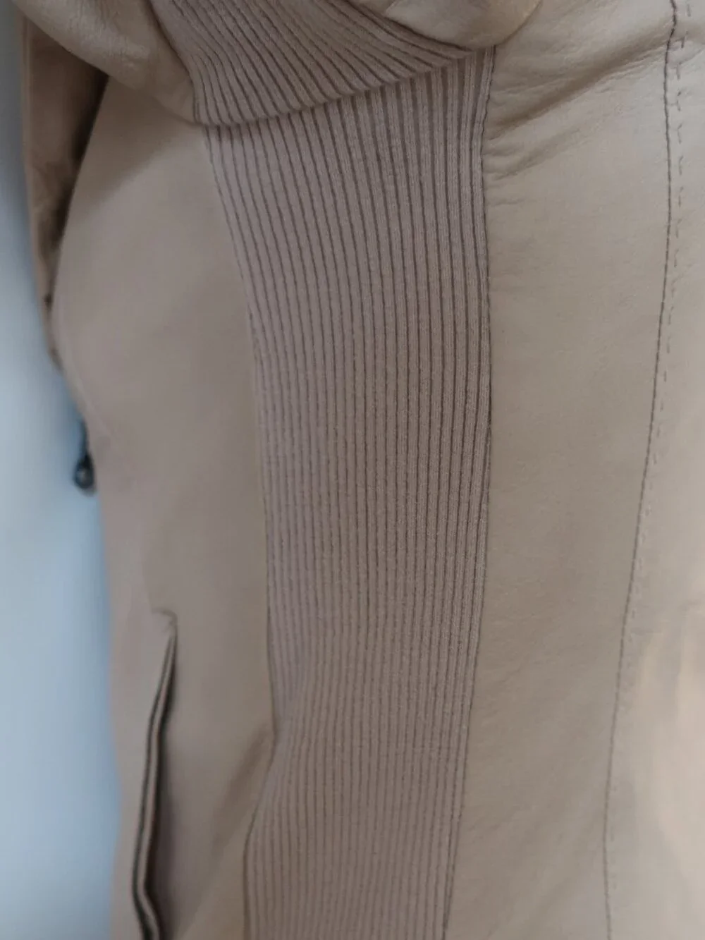 Womens Vince Beige (Item- 304) Mixed Media Ribbed Zip Leather Scuba Jacket XS